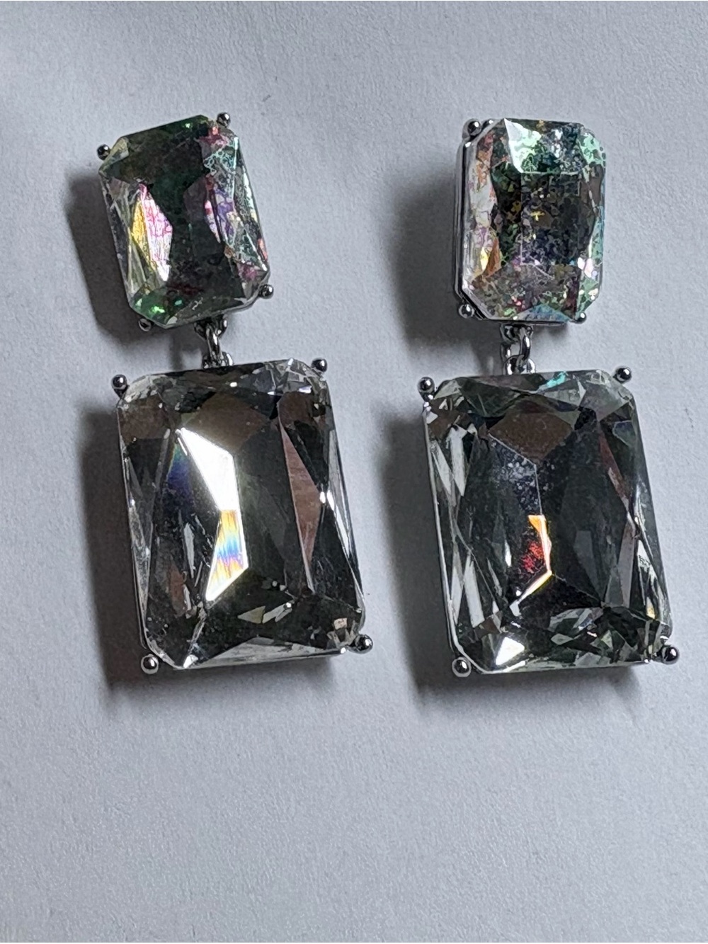 K 13 Crystal Drop Statement Earrings - Clear